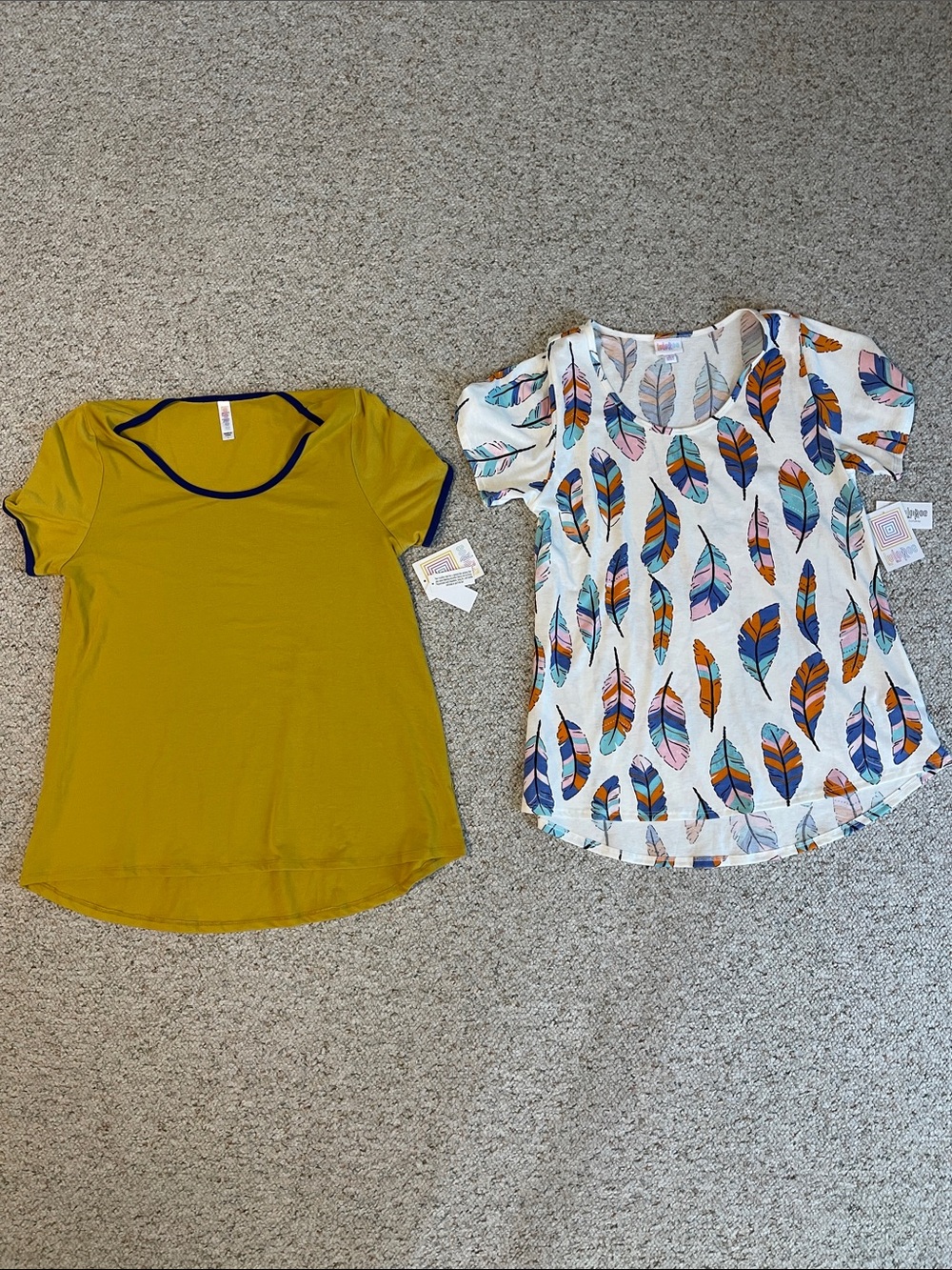 LuLaRoe Classic Tee Lot of 2~Feathers, Dark Yellow - Picture 1 of 4